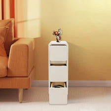 Small Narrow Storage Nightstand Bedroom Bedside Table w/ 3-Drawer Cream Color