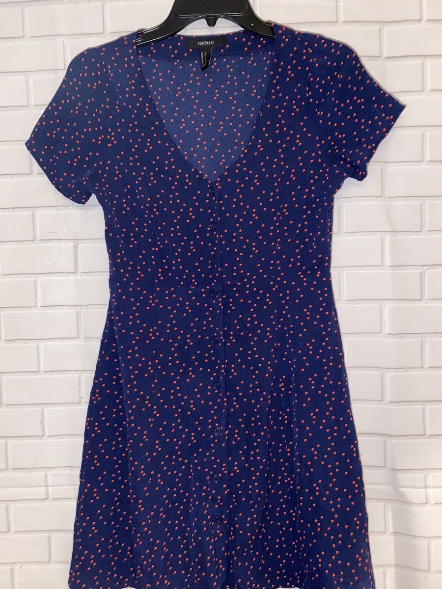 Forever 21 Navy Dress With Red Polka Dots SZ S