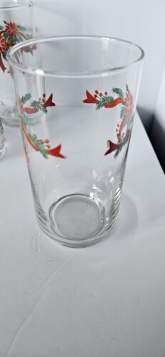 9 Libbey Christmas Poinsetta Ribbon Drinking Glasses Poinsettia Holly Pattern - Picture 3 of 8