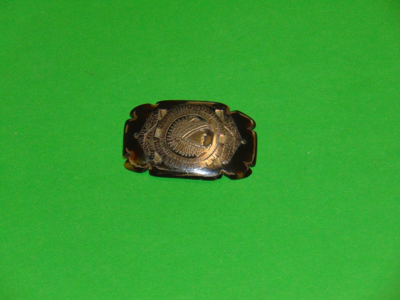 Antique Sterling Silver & MOP Indian Head Inlay Brooch Pin 55mm x 35mm
