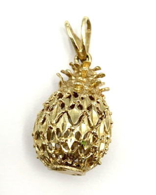 14K Gelbgold stachelige Ananas Diamantschliff 3D Charm Anhänger 3,2 Gramm PJ
