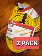 2 PACK 50ft HyperTough Indoor & Outdoor Heavy Duty Yellow Vinyl Extension Cords