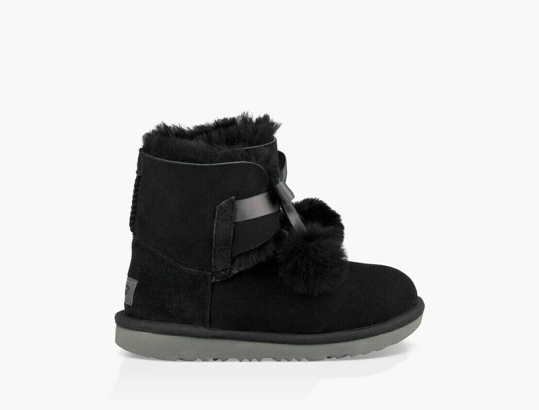 Ugg Gita Water-Resistant Genuine Shearling Pom Boots Black Girls