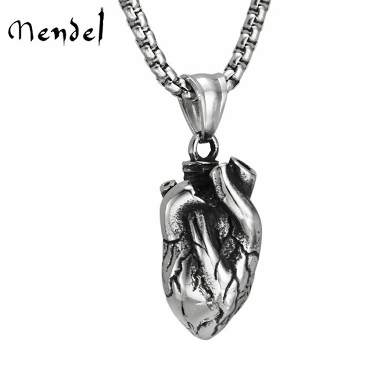 MENDEL Solid Stainless Steel Mens Anatomical Real Human Heart