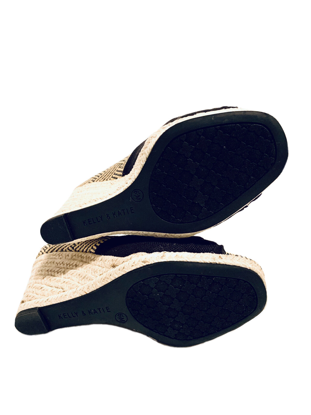Kelly & Katie Women Ivala Espadrille Wedge Sandal Black/Beige Raffia ...