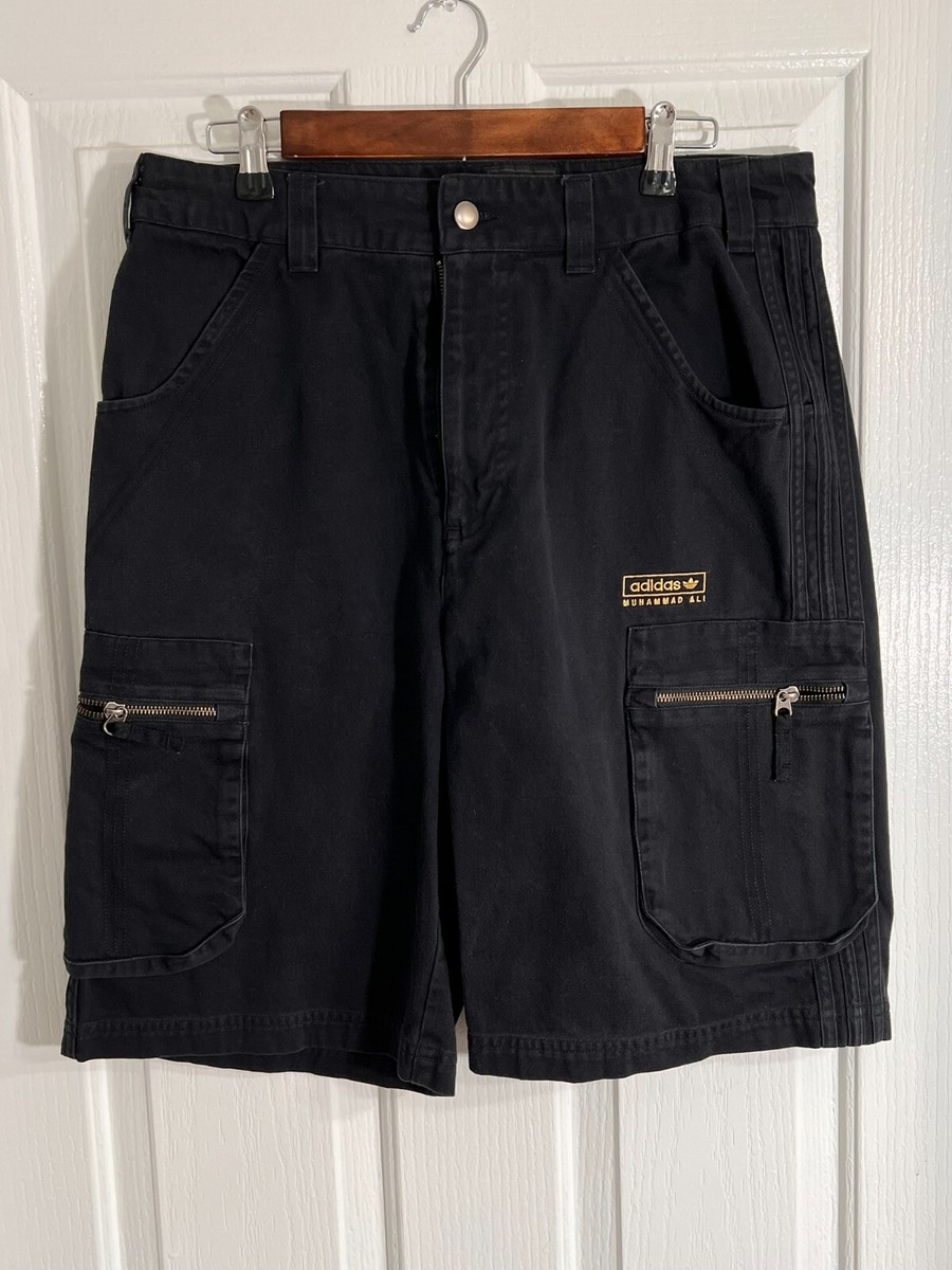 ADIDAS X MUHAMMAD ALI Cargo Shorts Zipper Pockets Baggy Fit Black
