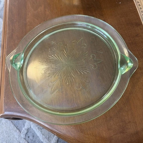 Vintage U.S Glass Princess Green Uranium Depression Glass Lid For Bowl Snowflake