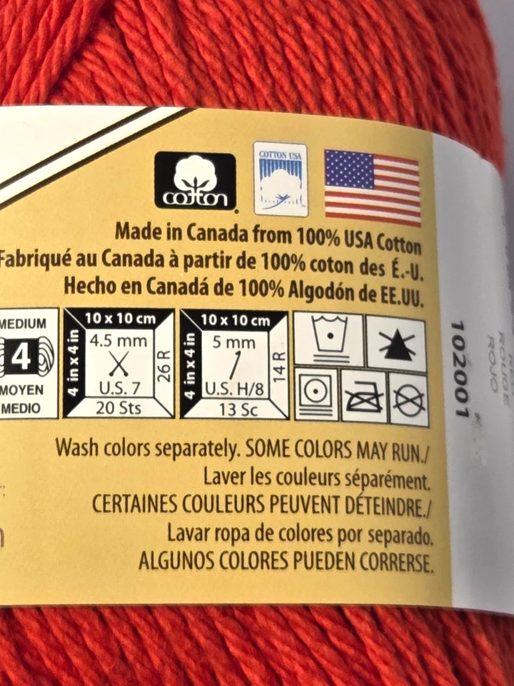 7 Skeins Sugar 'N Cream Yarn Lily Cotton 2.5 oz / 120 yds Each Red Rouge Rojo - Image 4 of 4