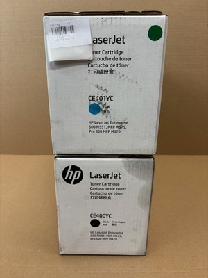 2 Genuine  HP LJ500, M551, M575, 500, M570 Cyan & Black Toners CE400YC, CE401YC