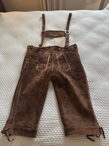Mens Brown  Leather Lederhosen (Kniebundhosen) L Size 52 (36 Waist)