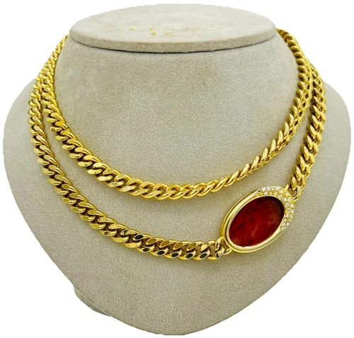 Collana vintage anni 70 80 CHRISTIAN DIOR placcata oro dichiarazione girocollo gioielli circa 82 cm.