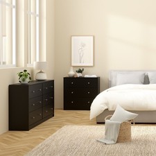May Chest of 6 Drawers 3+3 Black 143x68cm Furniture To Go New