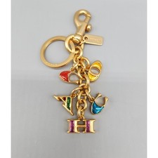 Coach Enamel Letters Keychain Ring Bag Purse Charm Glitter Gold Tone Pretty