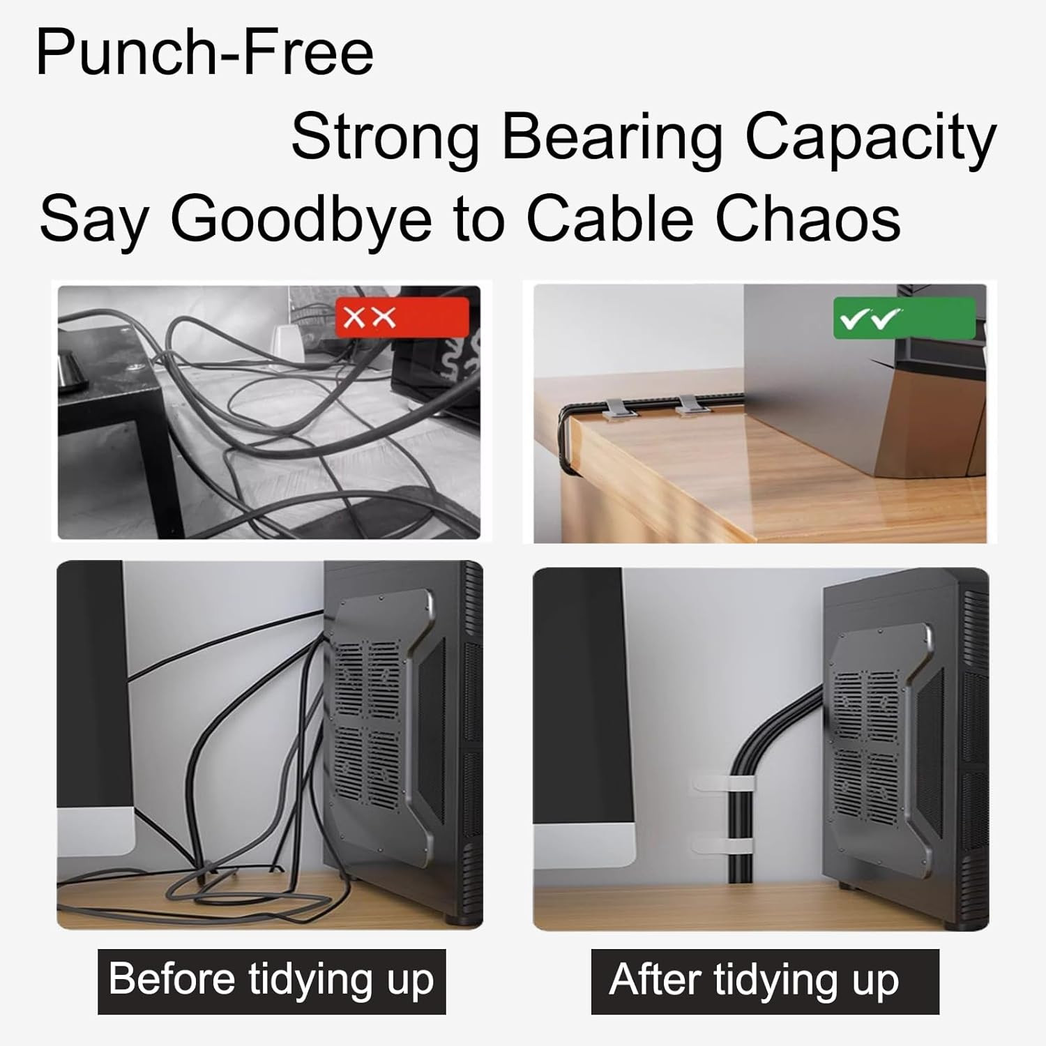 Strong Hold Self-Adhesive Cable Management Under Desk - 40 PCS Cord Organizers, 