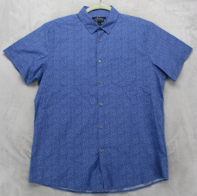 Marc Anthony Shirt Mens Large Blue Geometric Short Sleeve Button Up Slim Fit