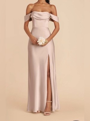 Birdy Gray Mia Dress Gown Matte Satin Taupe Size M Convertible Bridesmaid NWT
