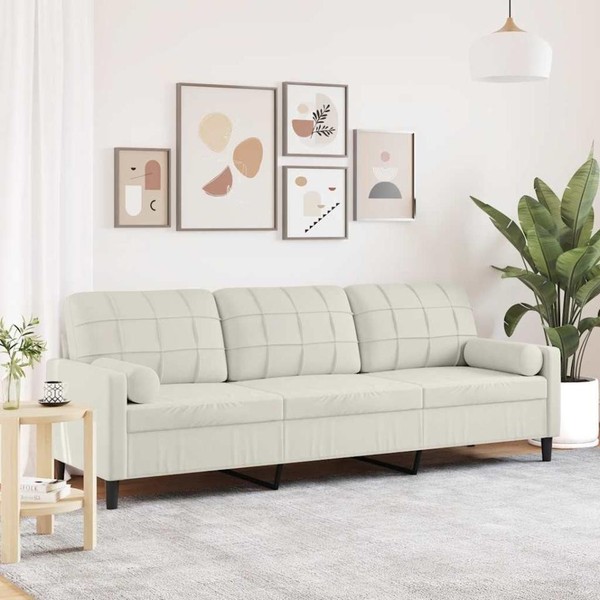 Sofa 3-Sitzer Mit Zierkissen Creme 210 Cm Samt-image
