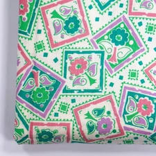Vintage Feedsack Fabric Purple Pink Green Floral Boxes 1940s Old Floursack 23x18