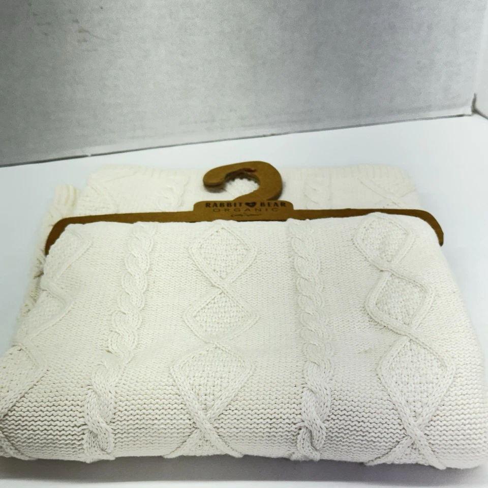 Rabbit + Bear Organic Lovey Cable Knit Beige Baby Security Blanket NEW 33x36 - Image 2 of 4