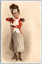Postcard Pretty Woman In Military Uniform Rifle Meissner & Buch Germany Art C153