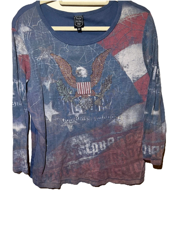 Top de mujer Suzie in the City XL Patriotic Eagle God Bless America lentejuelas tie dye Foto 4 de 4
