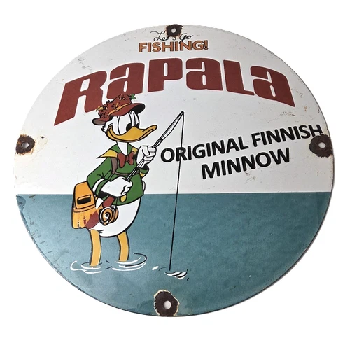 Vintage Rapala Fishing Lures Sign - Advertisement Gas Pump Porcelain Sign
