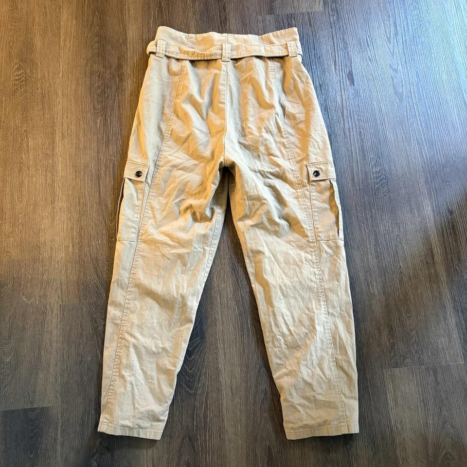 Pantalones cargo utilitarios ZARA cintura alta con cinturón caqui tostado marrón para mujer pequeños usados en excelente estado Foto 4 de 4