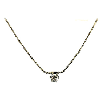 Vintage Little Stationary Brilliant Round Faceted Crystal On 16'' Chain Necklace
