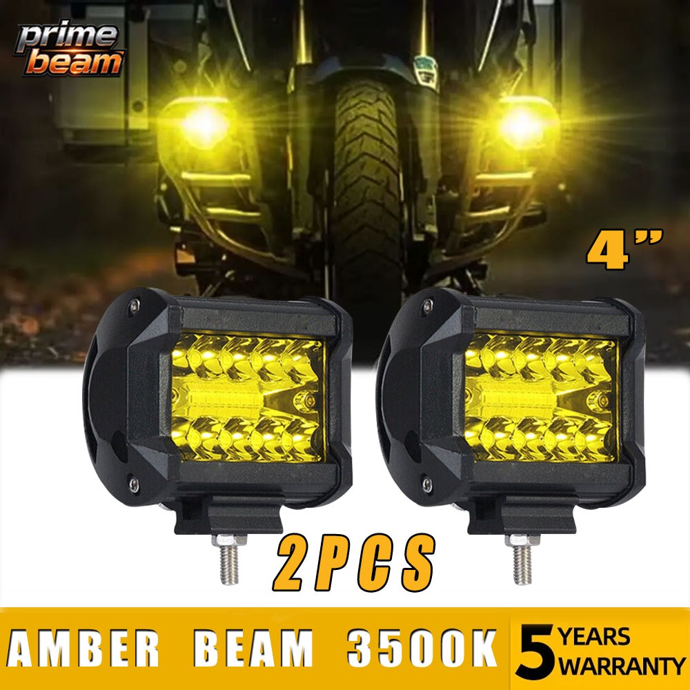 2pc 4inch Yellow LED Work Lights Fog Driving Lamp For Offroad ATV UTV Motorcycle