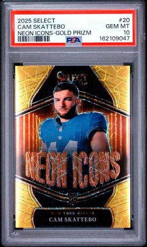 2025 Panini Select - Neon Icons Cam Skattebo #20 Gold Prizm /10 (RC) PSA 10