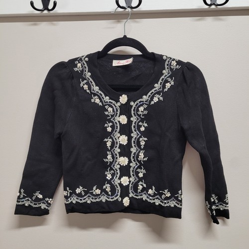 Alannah Hill Glitter Cardigan Black Beaded Sequin Floral Size 12