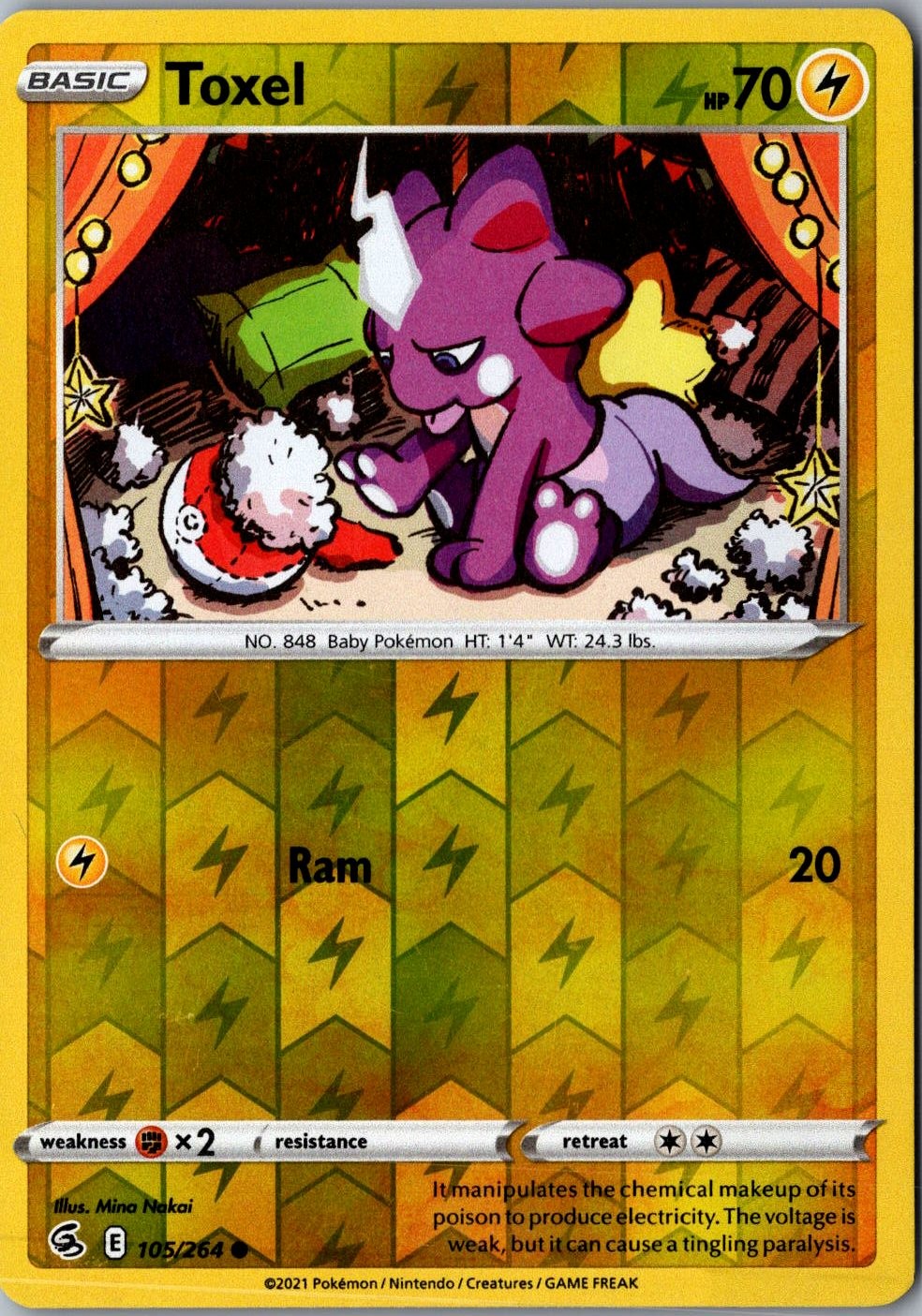 Toxel 105/264 Reverse Holo Common SWSH08: Fusion Strike LP Pokemon Card