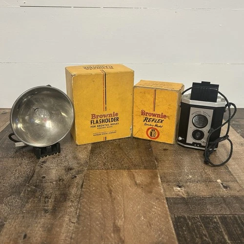 VTG Eastman Kodak Brownie Reflex Synchro Model W/Brownie Flash Holder In Boxes