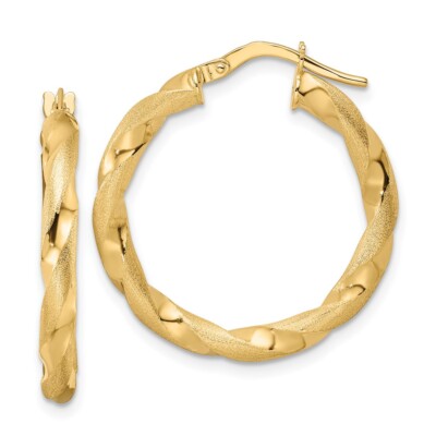 26.5mm 14K Yellow Gold Brushed and Polished Twisted Hoop Earrings TF2140