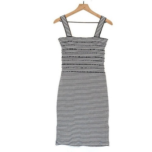 Derek Lam 10 Crosby Nellie Lettuce Trim Midi Dress Black Gold White Stripe 4 SM - Picture 4 of 10