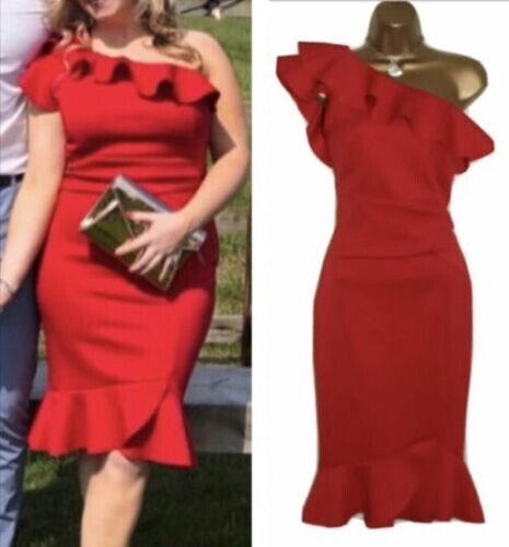 Lipsy Red Bodycon Dress 14 Evening One Shoulder Party Occasion Wedding Evening - Picture 2 of 24