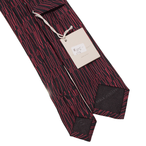 Paolo Albizzati NWT Neck Tie in Black w/ Red Abstract Lines 100% Silk - Picture 6 of 9