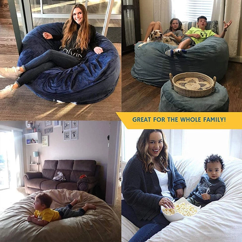 Funda de bolsa de frijoles gigante de 7 pies mullida de piel sintética sofá cama saco bolsa de frijoles salón reclinable Foto 4 de 4