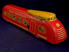 Ancien rare jouet tôle train locomotive rapide TGV Paris Copenhagen mécanique