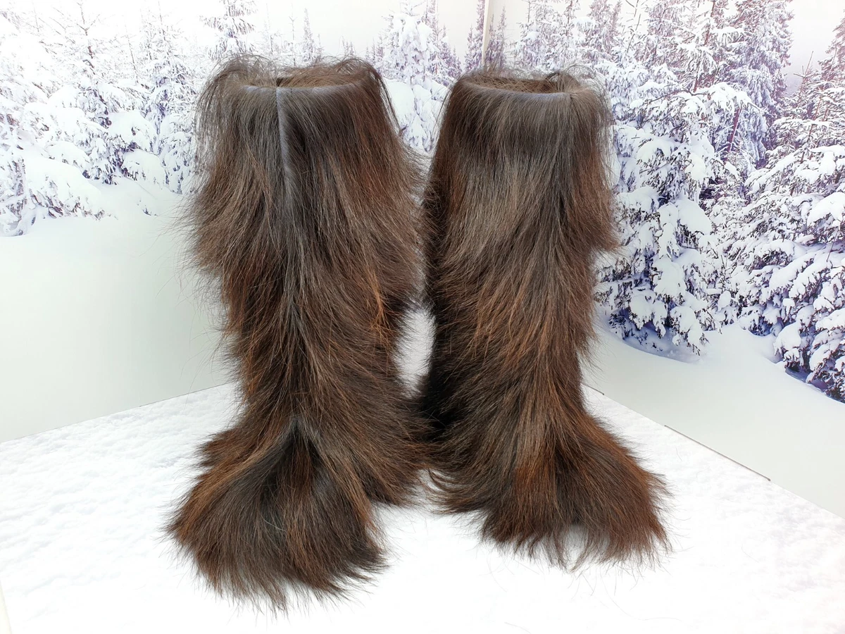 Knee shaggy women yeti boots Winter real goat fur Yeti boots Long fur boots