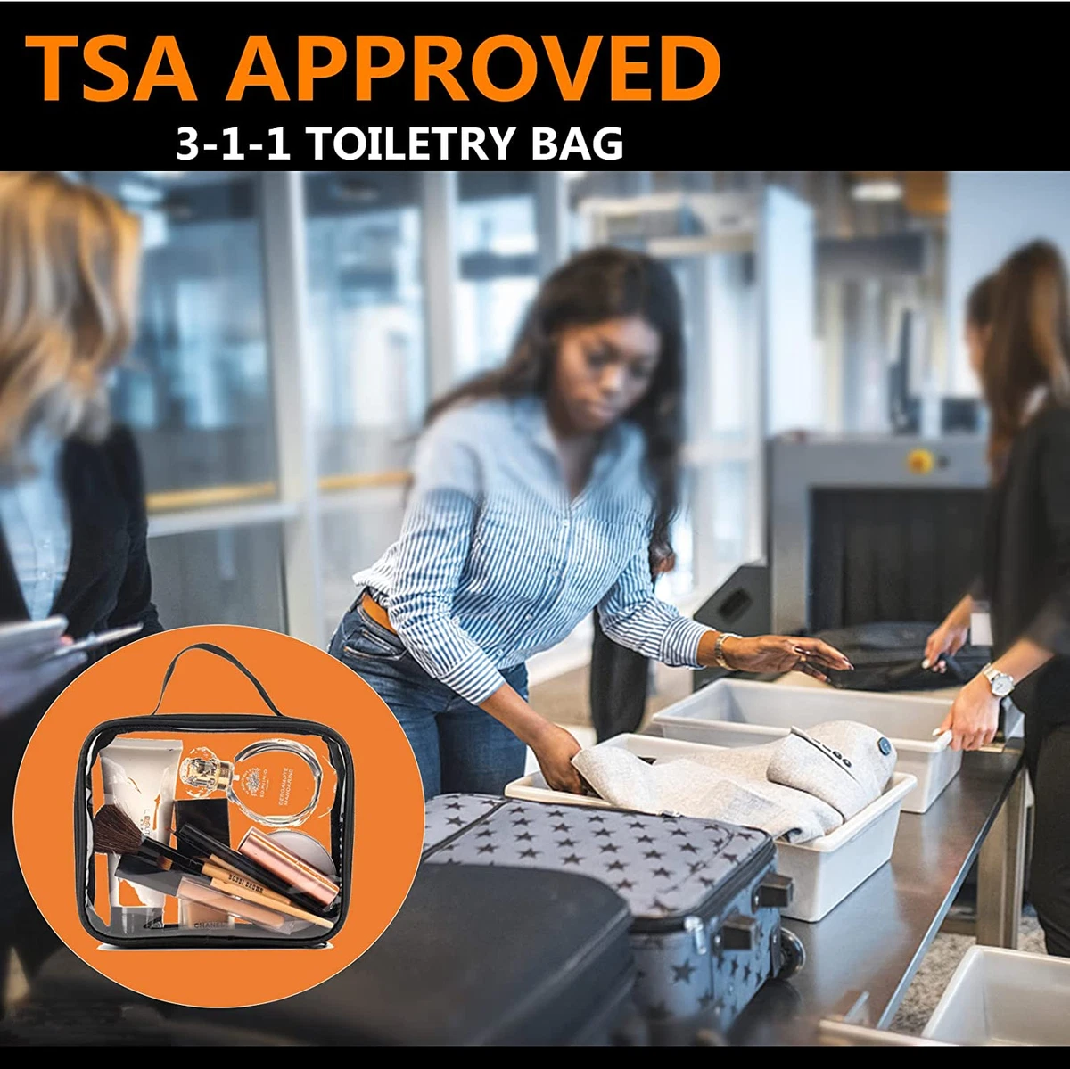 TSA Approved Clear Toiletry Bag 2PC Travel Makeup Bag Zipper Cosmetic Pouch