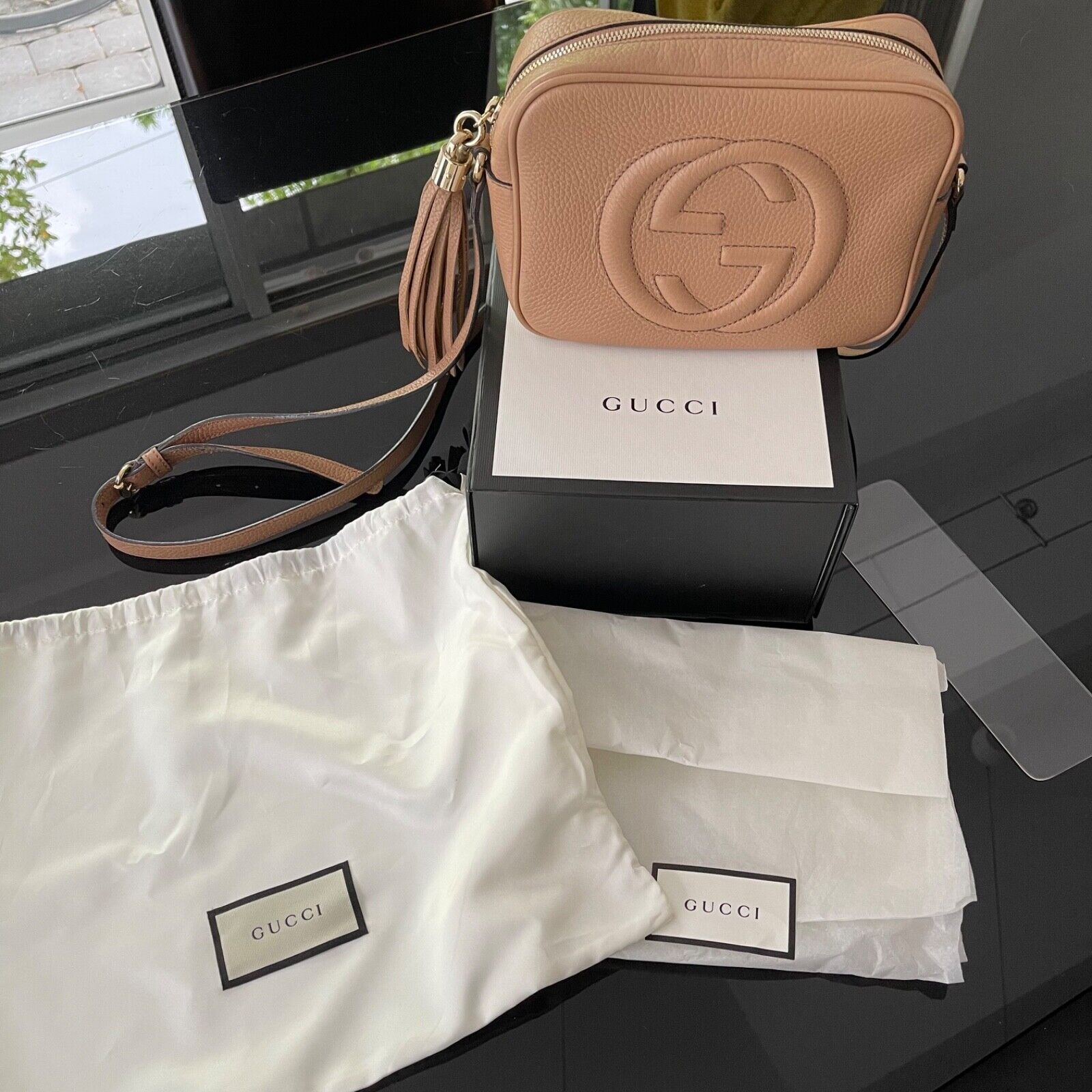 Gucci Soho Leather Disco bag beige Crossbody with Box