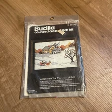 New Bucilla Counted Cross Stitch Kit Winter Scene 48675 Made in USA 5 x 7 Craft