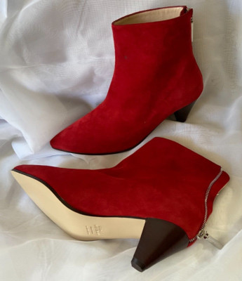 STUART WEITZMANN ANKLE SUEDE BOOTIES IN RED CONE LOW HEEL 10-9.5  SPAIN NEW