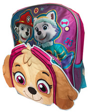 Paw Patrol Girls Large 16" Backpack Sparkling Pink Skye Ears Pocket Chase New