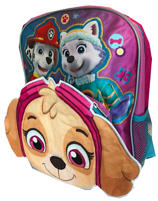 Paw Patrol Girls Large 16'' Backpack Sparkling Pink Skye Ears Pocket Chase New