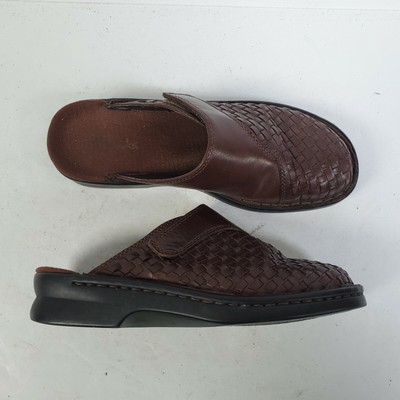 basket weave leather mules