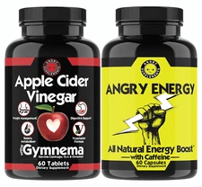 Apple Cider Vinegar w. Gymnema Weight Loss Fat Burner and Angry Energy Combo 2PK