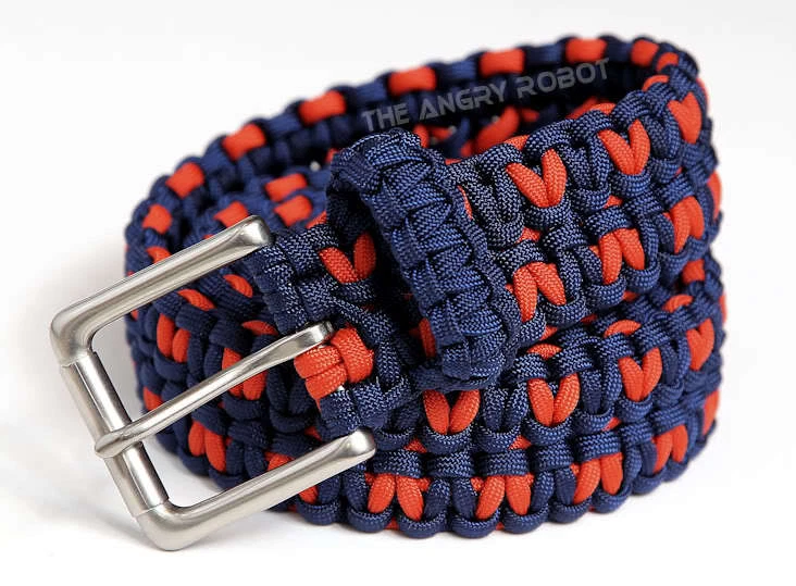 Paracord Belt - Navy Blue & Burnt Orange V with Matte Nickle Buckle - S M L  XL