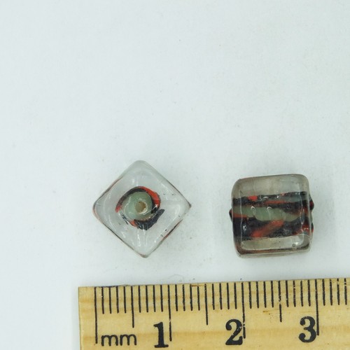 Glass Beads Orange Black Clear Color Lined Square Cube 10mm Pk/10 Made in India. - Picture 2 of 2